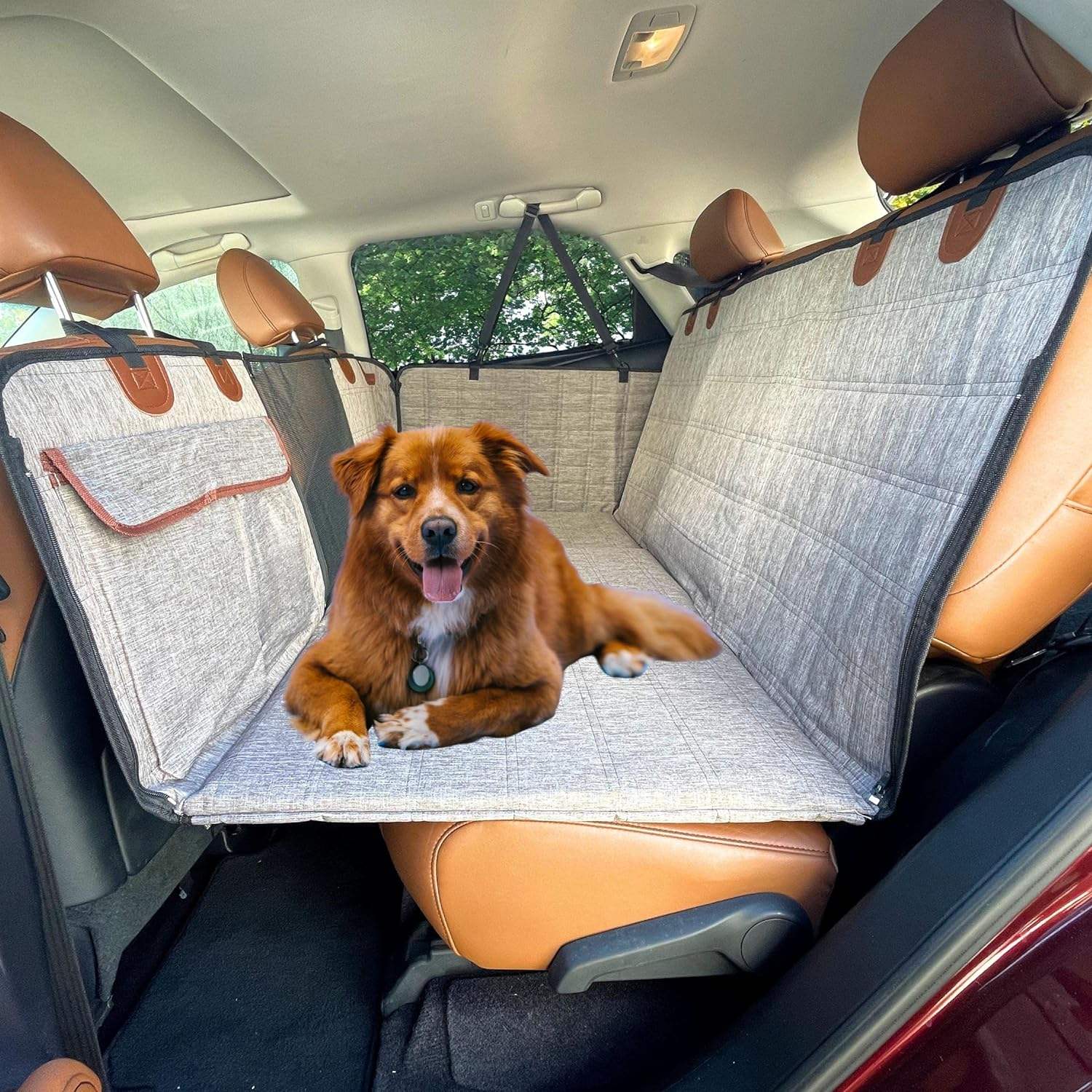 Large Waterproof Foldable Washable Hard Bottom Dog Car Seat Cover for Back Seat - Delicate Leather