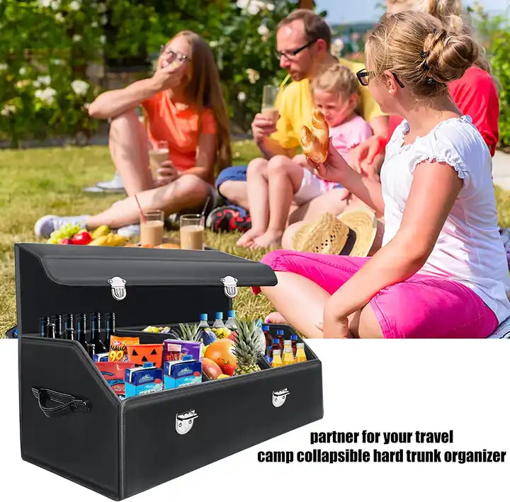 Leather Car Boot Storage Box Trunk , Cargo Organizer SUV Trunk Storage Waterproof Collapsible Durable Multi Compartments - Delicate Leather