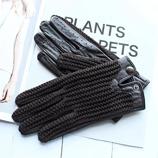 Women's Sheepskin Leather Gloves - Touch Screen, Thin, Unlined, Knitted Design for Spring and Autumn