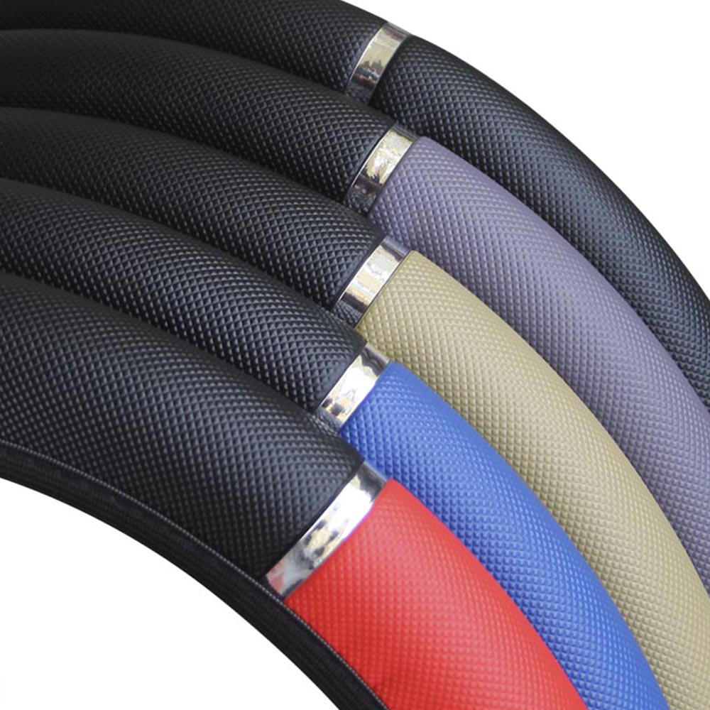 Universal Car Steering Wheel Cover - Metal Strip Anti-Slip Pattern Faux Leather - Delicate Leather