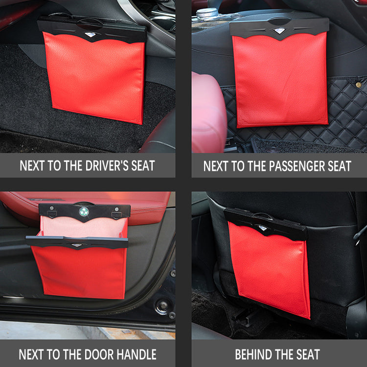 Universal Car Trash Can - Multi-Function with LED Light Mini Car Bin Organizer - Delicate Leather
