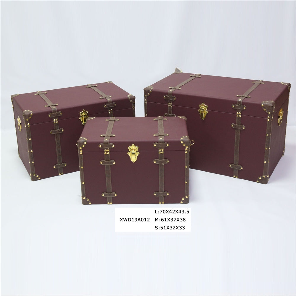 Small Vintage Leather Storage Drawer Trunk - Set Of 3 - Delicate Leather