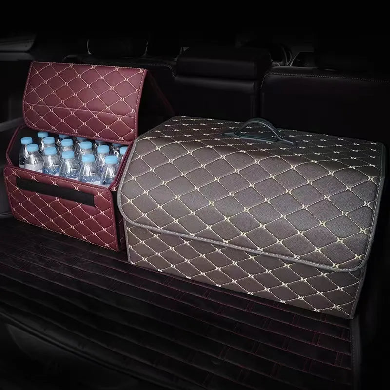 Leather Foldable Car Trunk Organizer - Universal and Collapsible Storage Solution - Delicate Leather