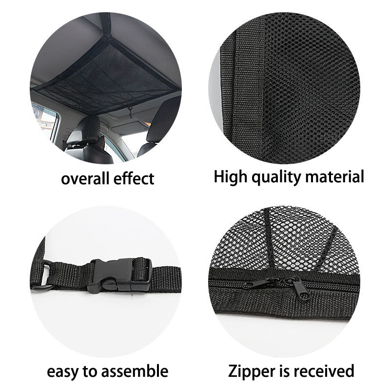 Travel Car Storage Net Bag - Drawstring Roof Pocket Multipurpose Storage Bag - Delicate Leather