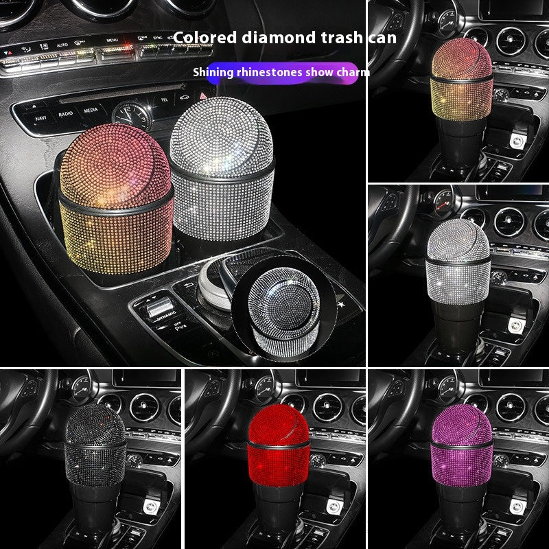 Car Trash Can - Crystal Diamond Auto Dust Case Storage Bottle Holder Sealed Garbage Bin Pressing Type Car Accessories - 2 Pack - Delicate Leather