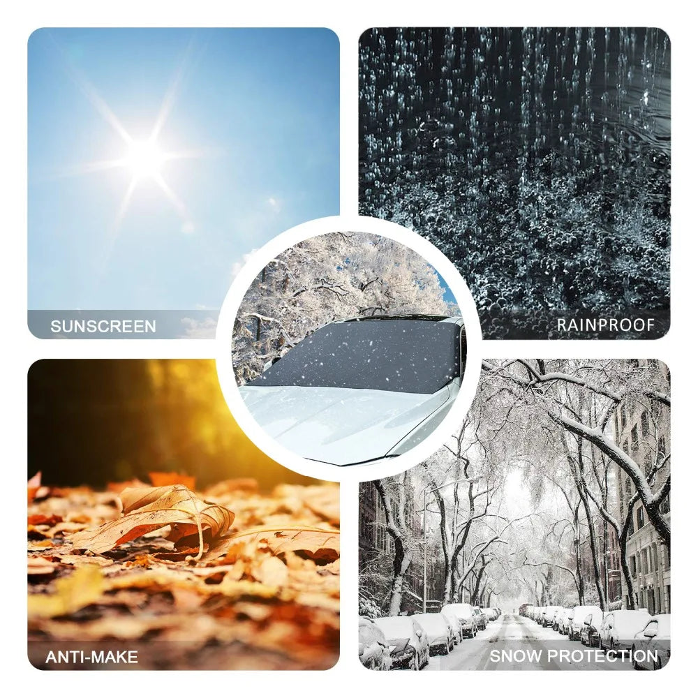 Magnetic Car Front Windscreen Cover - Waterproof Windshield Sunshade and Snow Shield for Cars, Minivans, and SUVs (210x120cm) - Delicate Leather