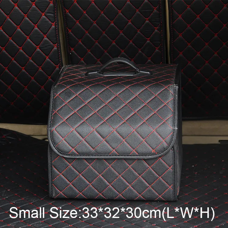 Collapsible Car Storage Organizer with Lid - PU Leather Trunk Storage Box for Auto Cargo - Delicate Leather