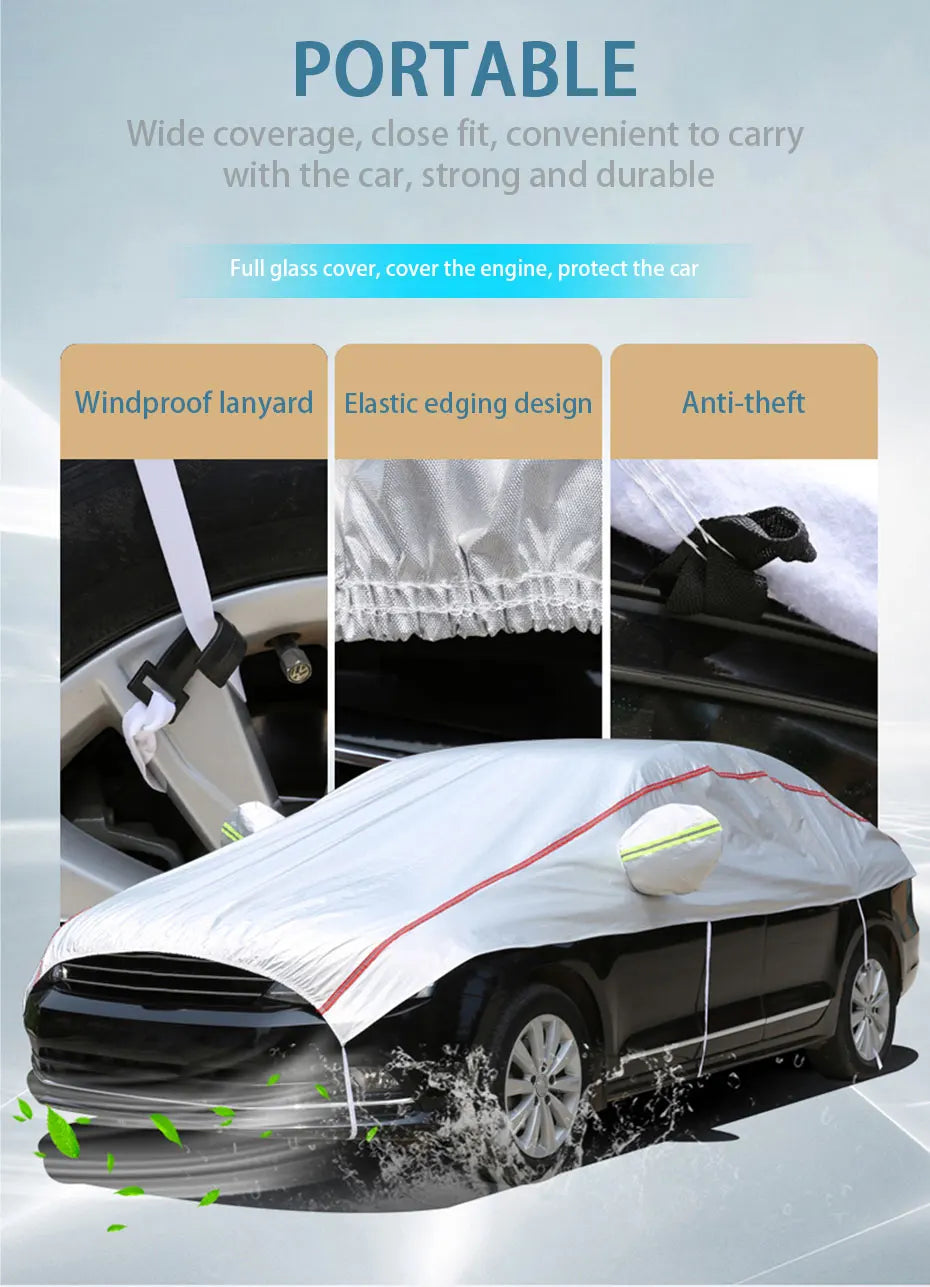 Universal Half Car Cover Waterproof Outdoor Oxford Car Cover Sun Rain UV Protection Dustproof Snowproof for SUV Sedan