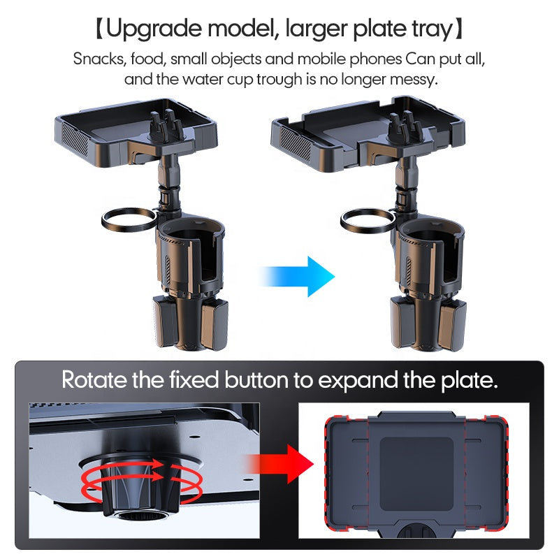 Car Cup Holder Tray - Adjustable Car Tray Table with Phone Slot and 360° Rotation Drink Holder, Custom fit for Car - Delicate Leather