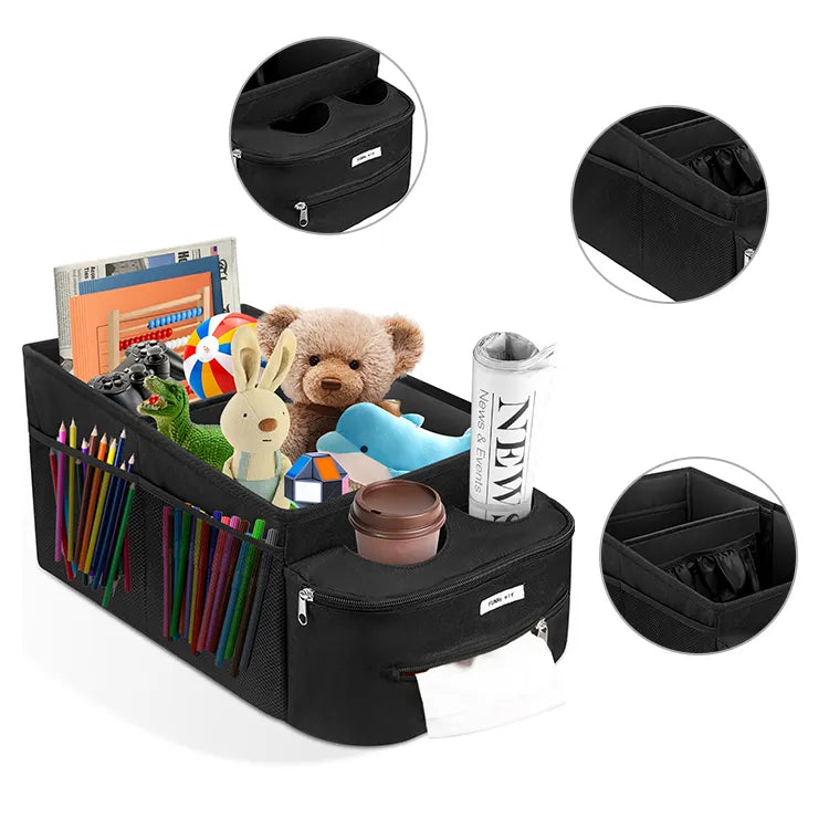 Premium Car Seat Organizer with Cup Holders - Durable and Versatile Storage Solution - Delicate Leather