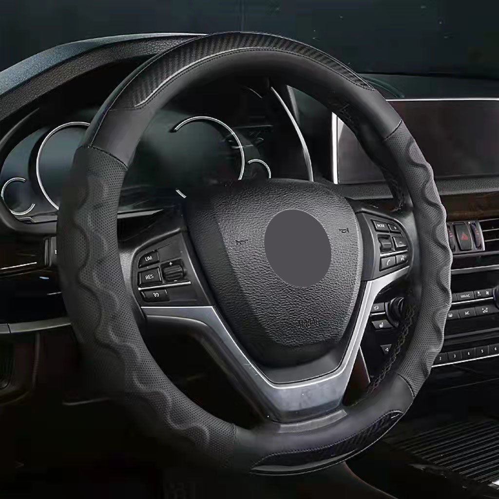 Branded Leather Carbon Fiber Car Steering Wheel Covers - Delicate Leather