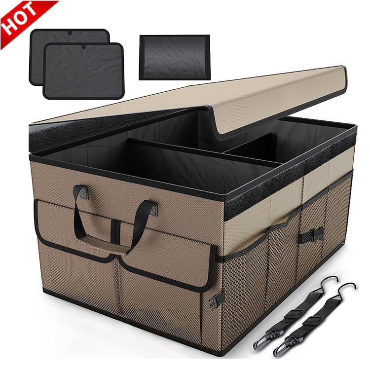 Non-Slip Bottom 600D Fabric Collapsible SUV Storage Box Organizer for Car Trunk - Delicate Leather