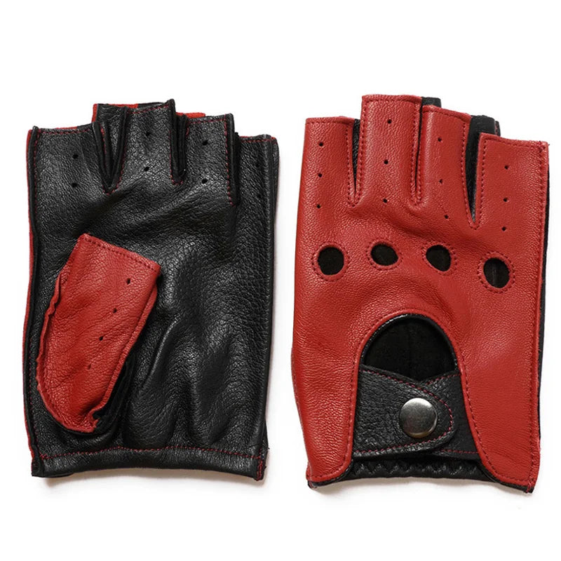 New Arrival Spring Men's Leather Gloves - 100% Goatskin Half Finger Fingerless Gym Fitness Driving Gloves - Delicate Leather