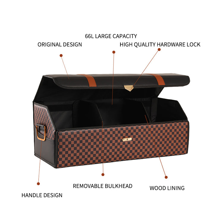 Multifunctional Large Capacity Car Organizer - Collapsible Leather Trunk Storage Box with Compartment - Delicate Leather