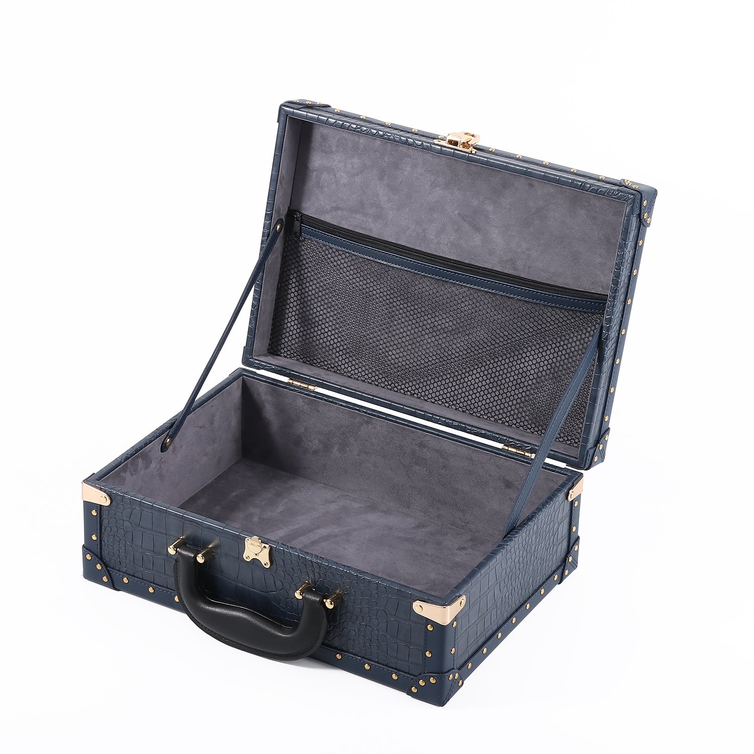 13-Inch Classic Vintage Style Mini Luggage Travel Suitcase - Crocodile Grain PU Leather Trunk