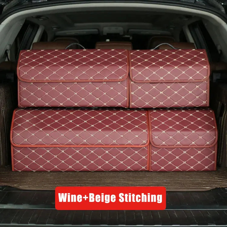 Premium PU Leather Car Trunk Storage Organizer - Multi-Functional and Foldable - Delicate Leather