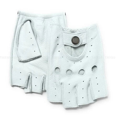 New Arrival Spring Men's Leather Gloves - 100% Goatskin Half Finger Fingerless Gym Fitness Driving Gloves - Delicate Leather