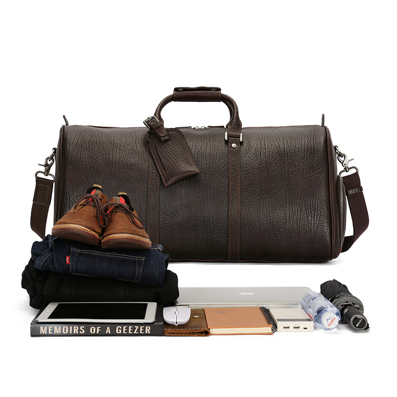 Large Capacity Vintage Men's Real Leather Cowhide Weekender Duffel Bag - Delicate Leather