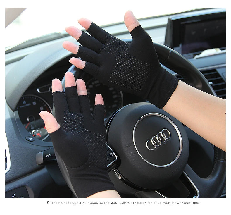 Unisex Semi-Finger Sunscreen Gloves - Non-Slip, Thin Style for Spring and Summer Driving - Delicate Leather