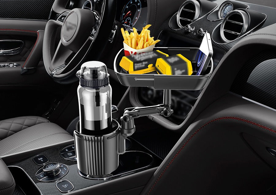 360° Rotating Adjustable Car Drink Cup Holder with Tray - Multifunctional Storage Car Cup Mount Holder Expander, Custom fit for Car - Delicate Leather
