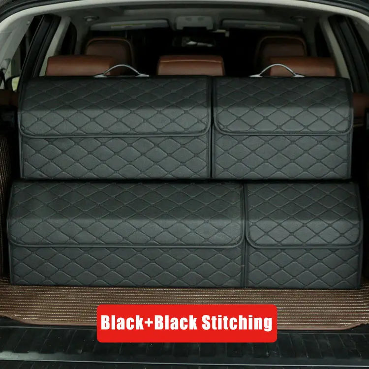 Premium PU Leather Car Trunk Storage Organizer - Multi-Functional and Foldable - Delicate Leather