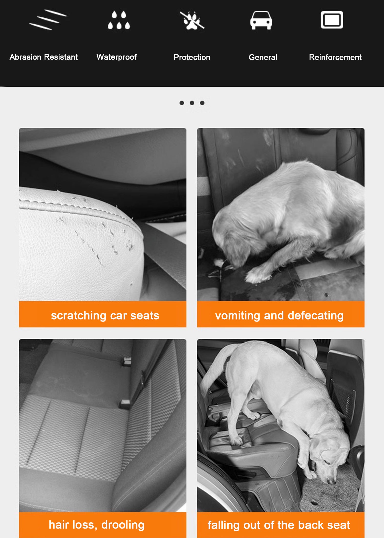 Best Dog Car Seat Cover - Hard Bottom Waterproof Dog Car Hammock Pet Mat Blanket Backseat Cover for Dogs in Car - Delicate Leather