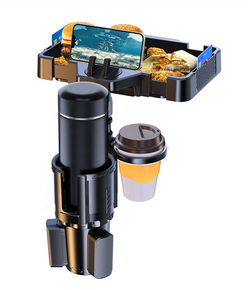 Car Cup Holder Tray - Adjustable Car Tray Table with Phone Slot and 360° Rotation Drink Holder, Custom fit for Car - Delicate Leather