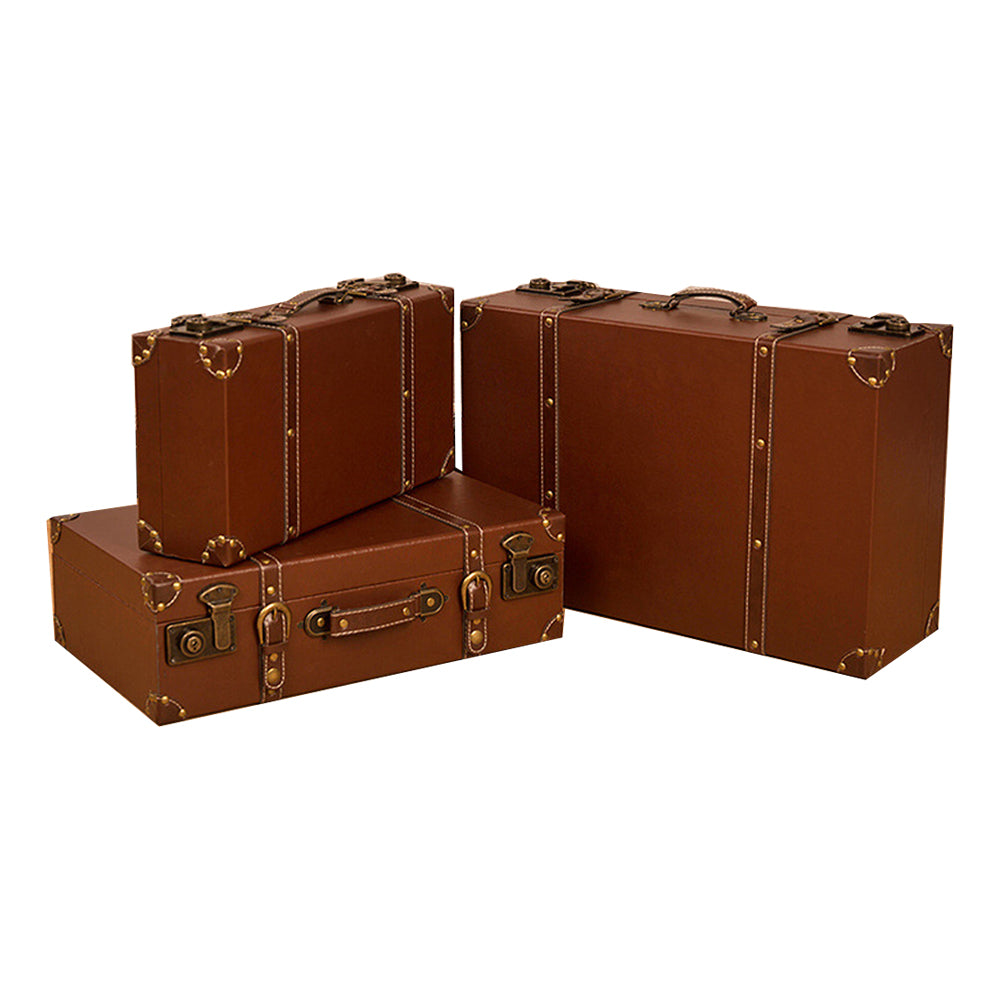 In Stock Vintage Leather Handmade Retro Classical Luggage Old Box Steamer Trunk Suitcase - Delicate Leather