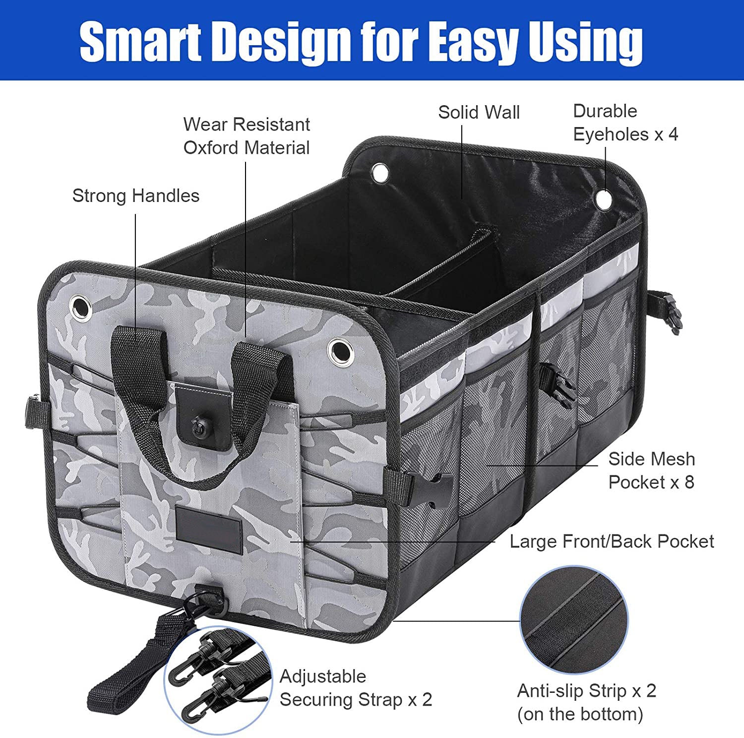 Detachable Car Trunk Organizer - 3 Compartment & Collapsible Design - Delicate Leather
