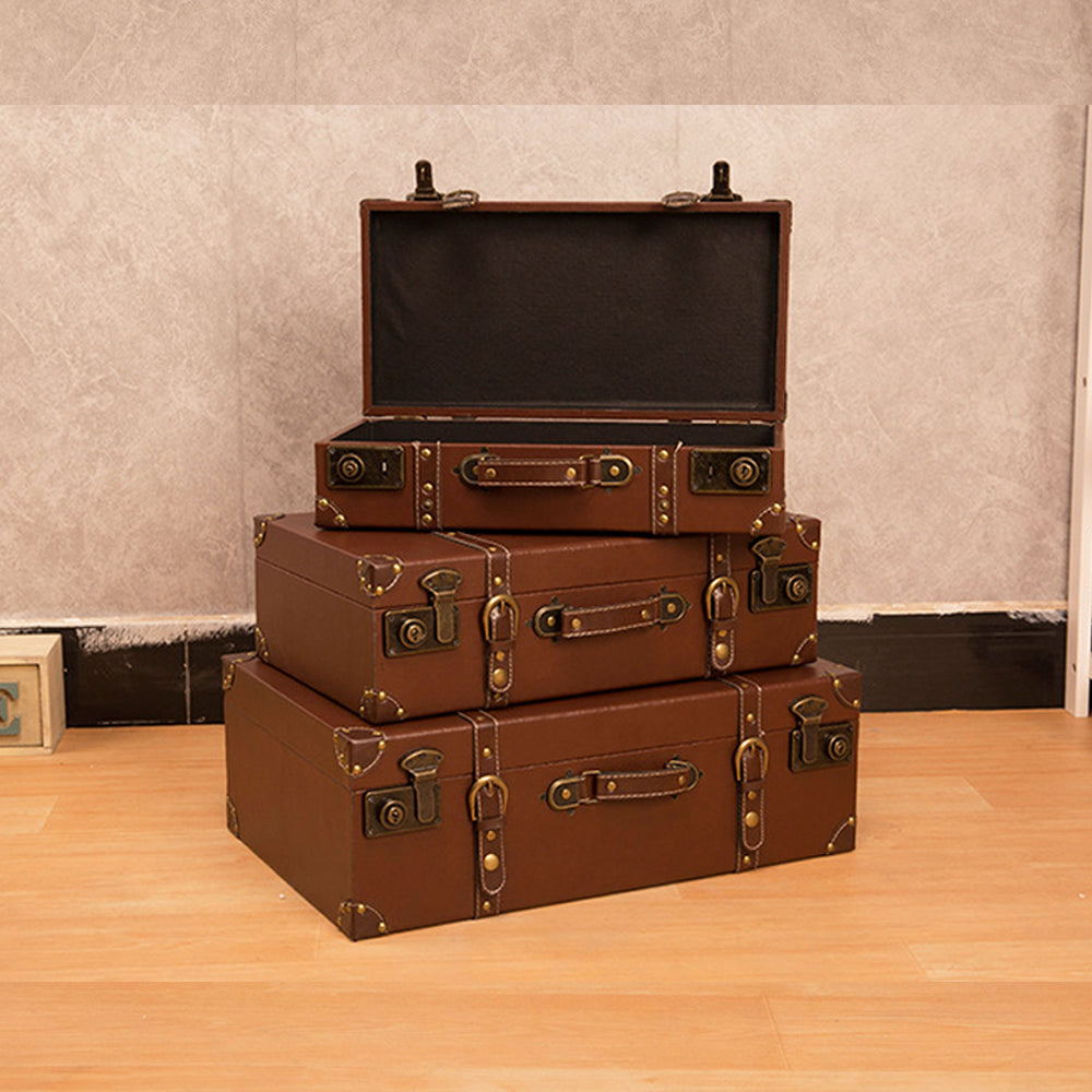 In Stock Vintage Leather Handmade Retro Classical Luggage Old Box Steamer Trunk Suitcase - Delicate Leather