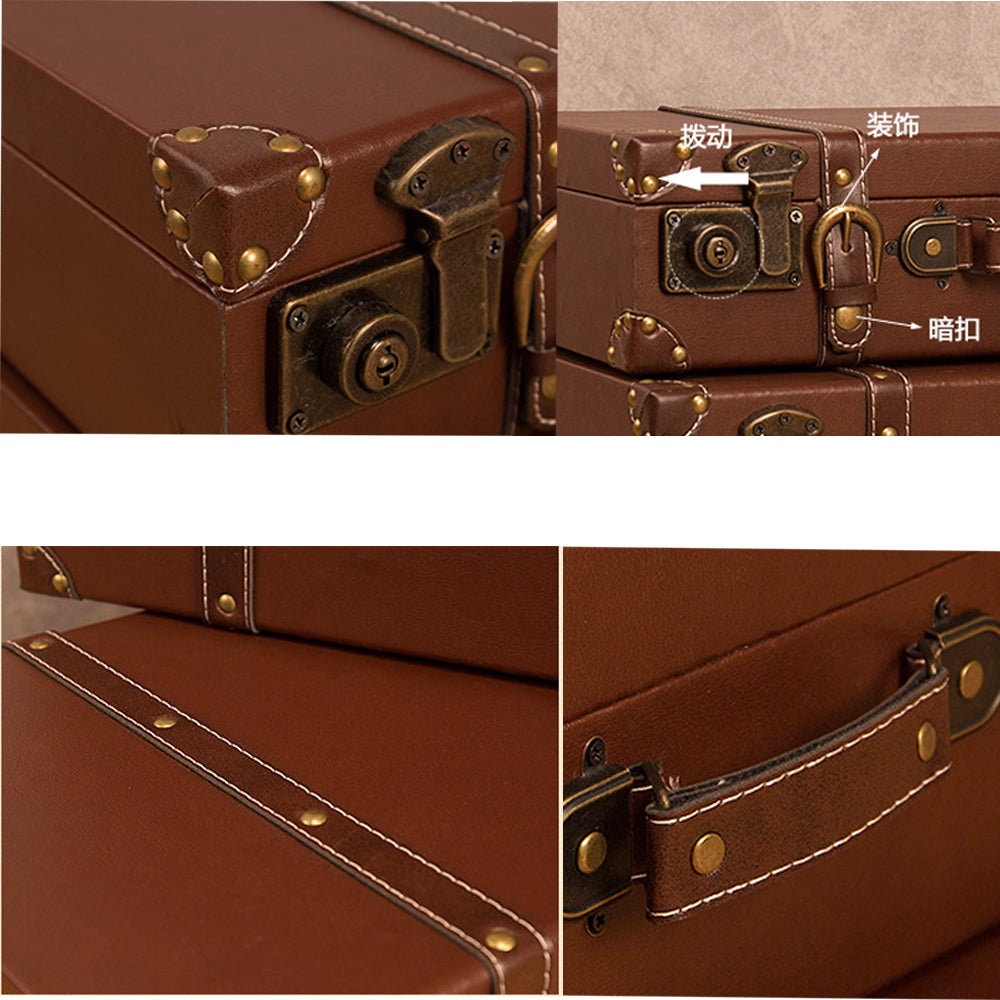In Stock Vintage Leather Handmade Retro Classical Luggage Old Box Steamer Trunk Suitcase - Delicate Leather