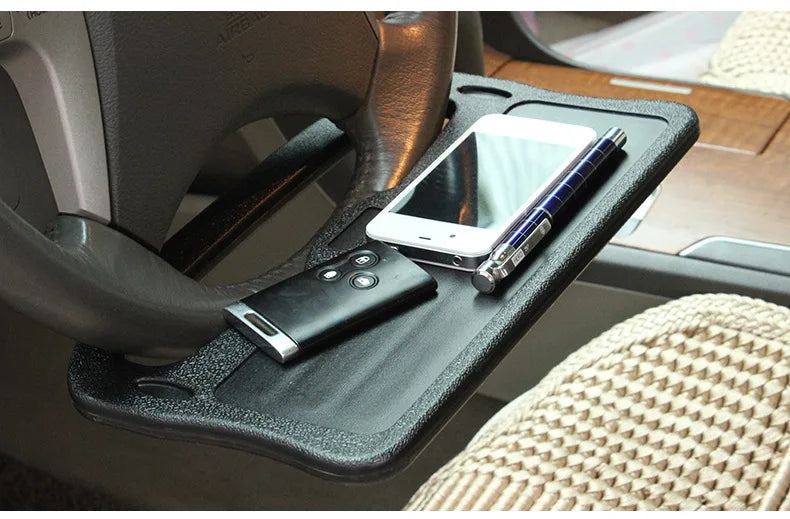 Car Multifunctional Steering Wheel Table - Grooved Surface, Laptop and Card Holder, Universal Auto Accessories - Delicate Leather