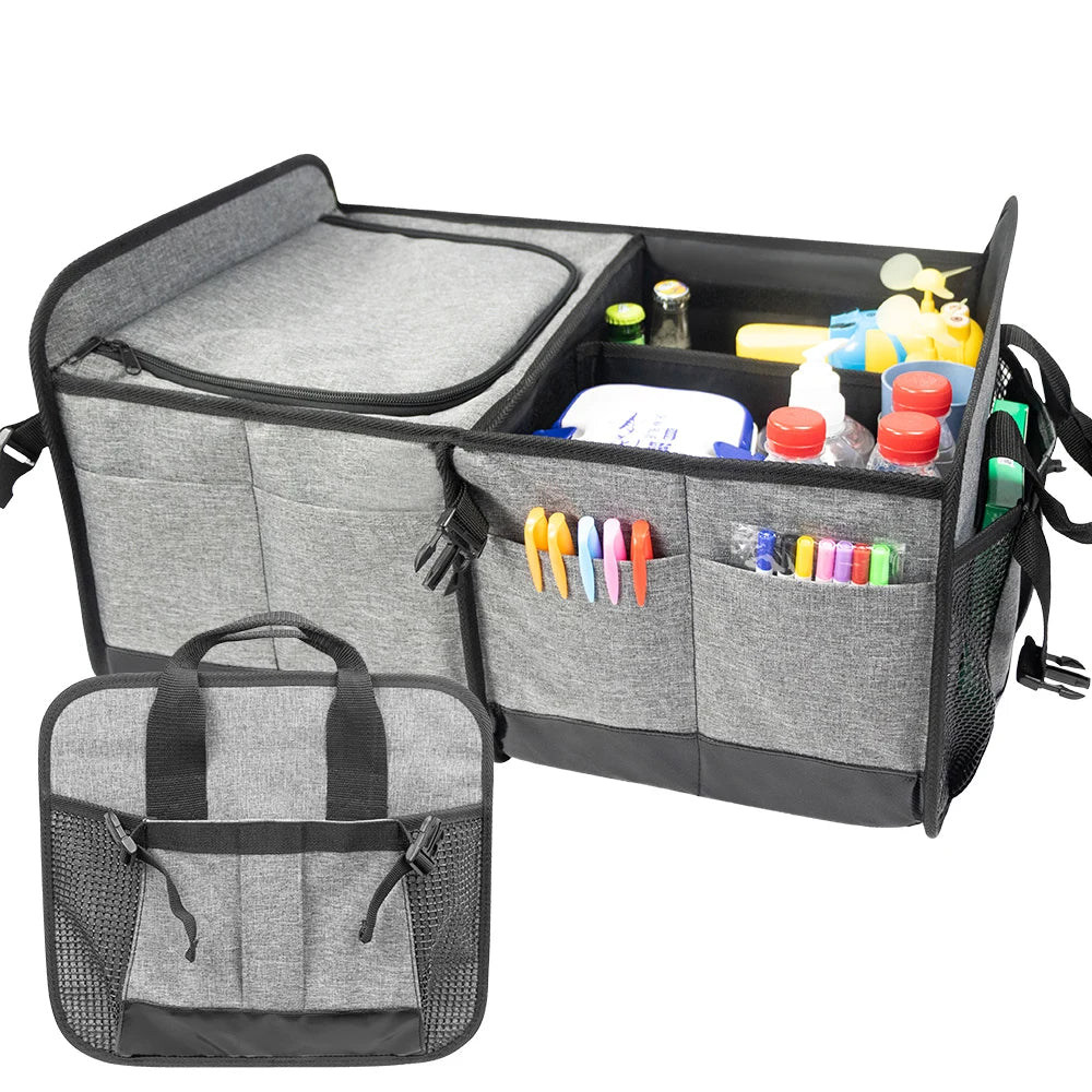 Collapsible Trunk Storage Organizer with Integrated Cooler, Spacious Multi-Compartment Design, and Waterproof Features for Cars