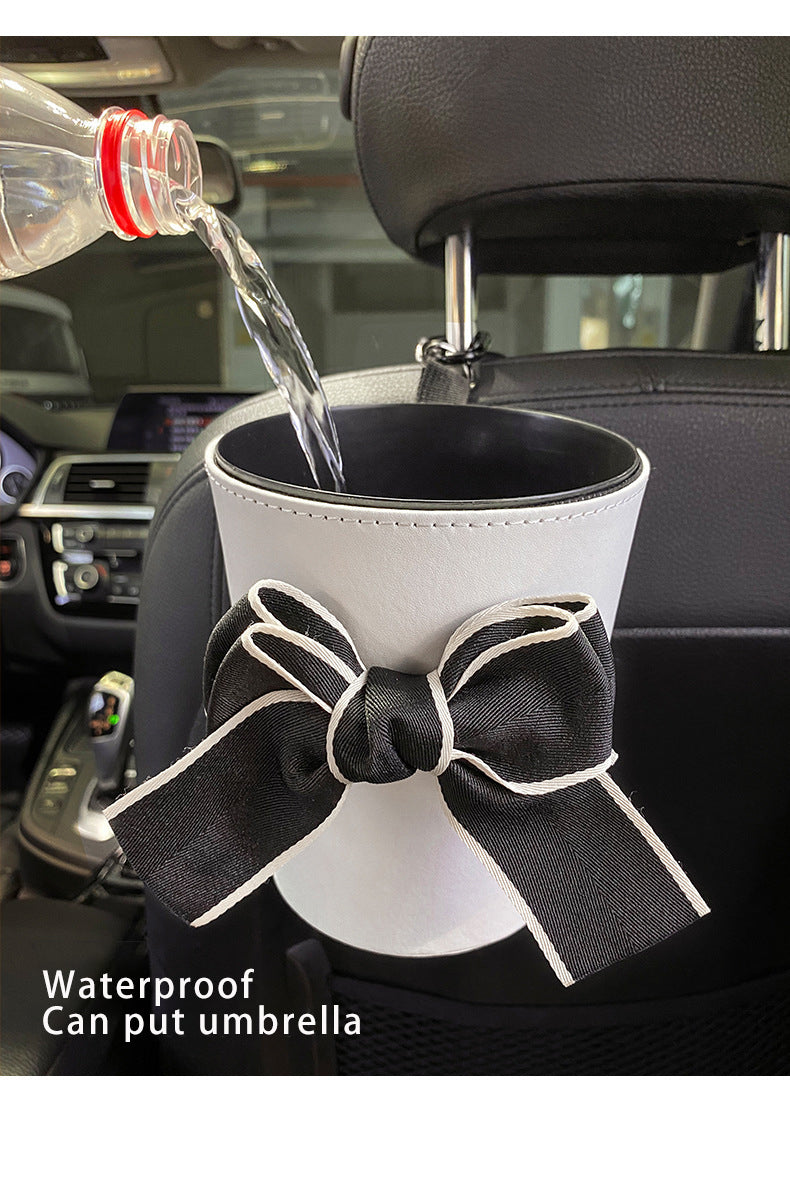 PU Leather Car Trash Can and Napkin Bag - Waterproof Auto Garbage Bag Hanging Car Trash Bin - Delicate Leather