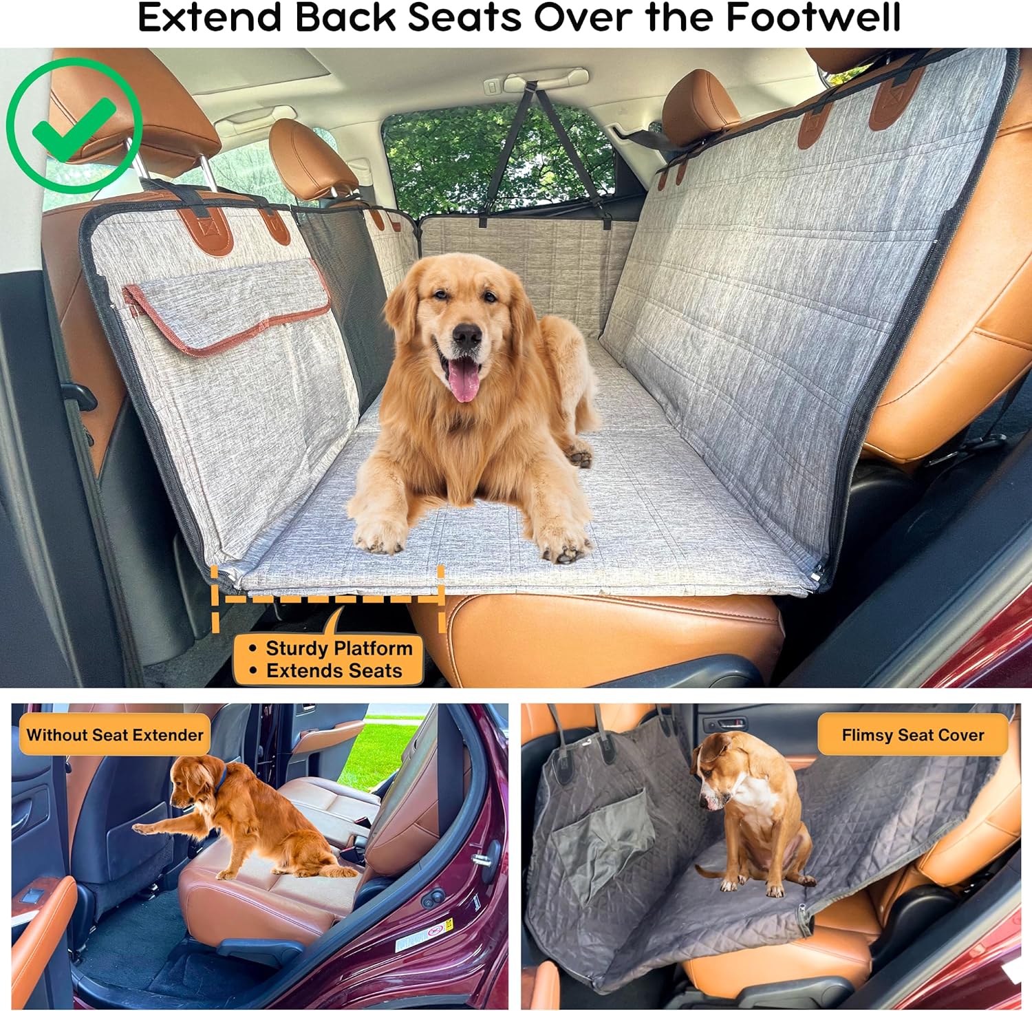 Large Waterproof Foldable Washable Hard Bottom Dog Car Seat Cover for Back Seat - Delicate Leather
