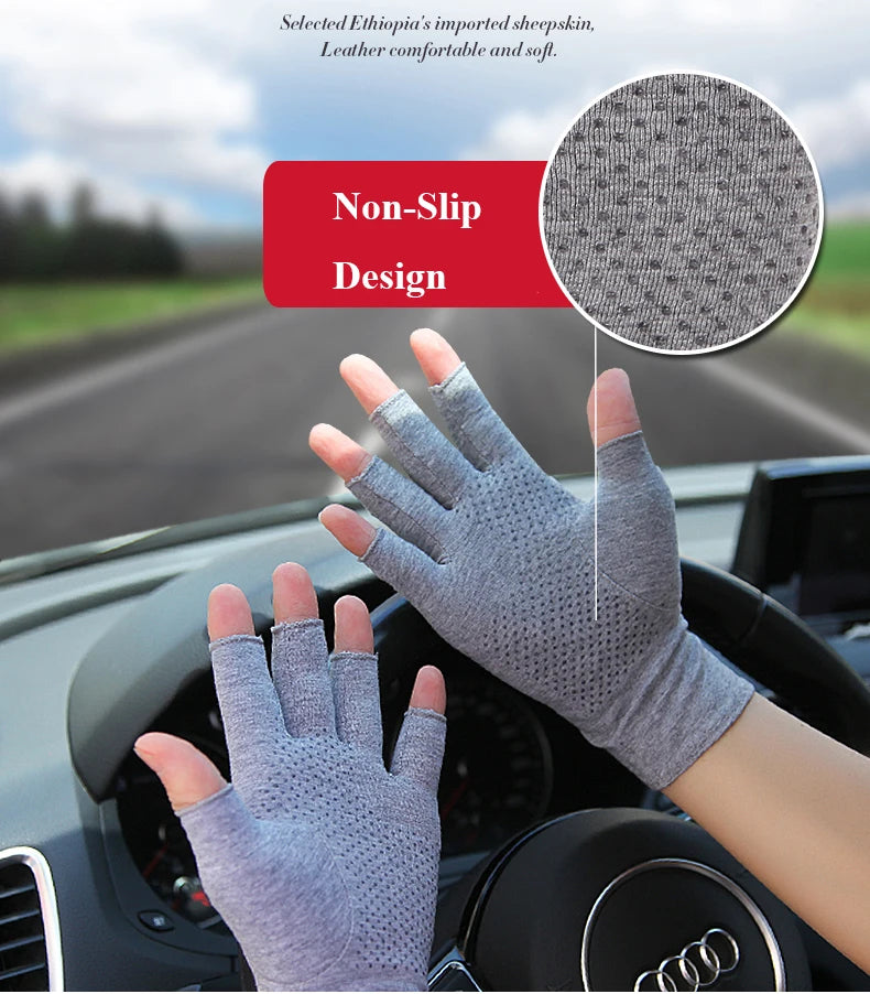 Unisex Semi-Finger Sunscreen Gloves - Non-Slip, Thin Style for Spring and Summer Driving - Delicate Leather