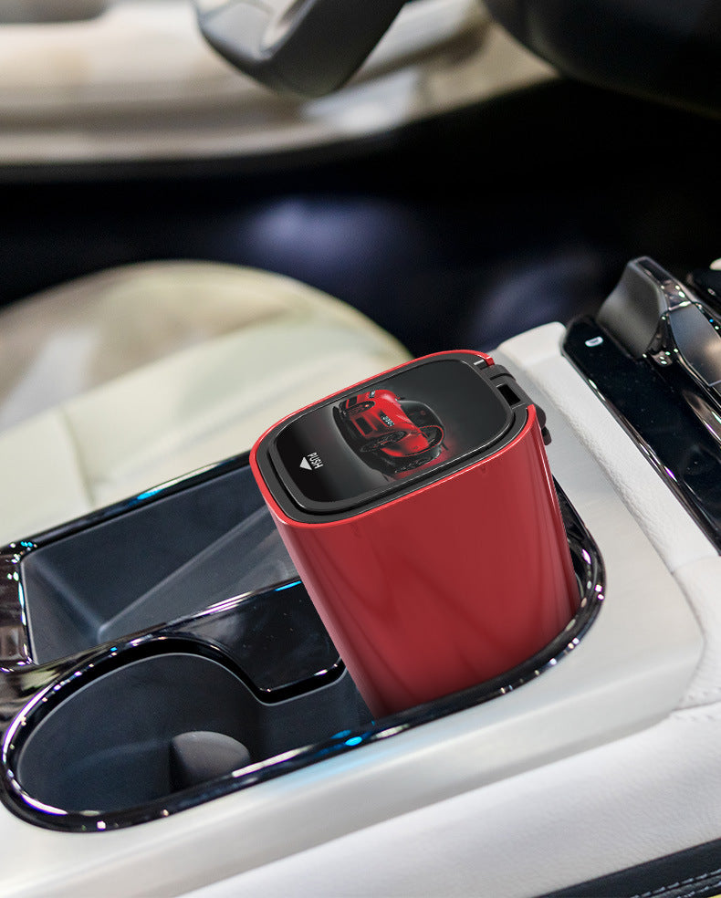 New Design Portable Smart Creative Aluminum Diamond Car Bling Cup Holder with LED Light Smoking Ashtray with Lighter - Delicate Leather