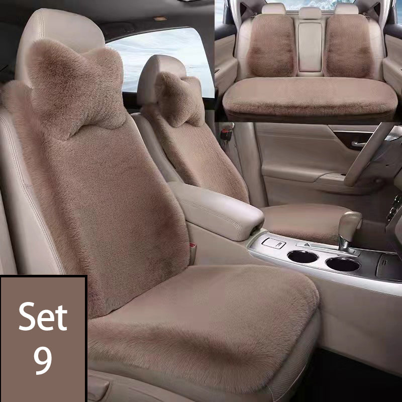 Luxury 9-Piece Set Fur Car Seat Cover Cushion with Neck Pillow for Winter