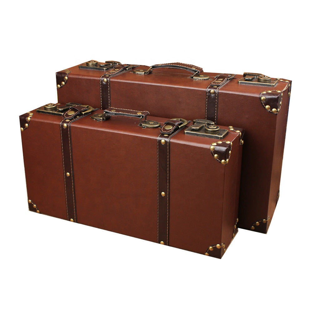 In Stock Vintage Leather Handmade Retro Classical Luggage Old Box Steamer Trunk Suitcase - Delicate Leather