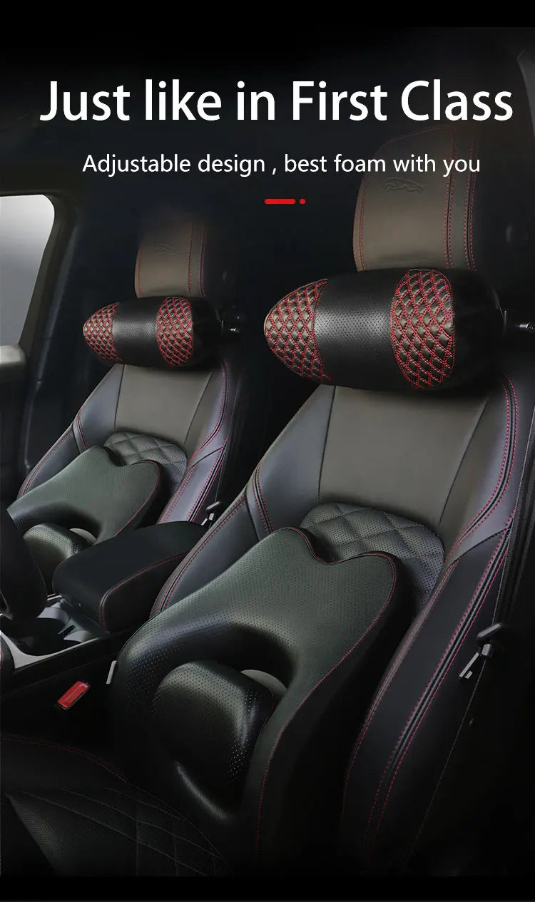 Enhance Your Travel Comfort with Car Head and Neck Pad: Premium Leather Car Pillow with Memory Cotton Seat for Restful Sleep on the Road - Delicate Leather