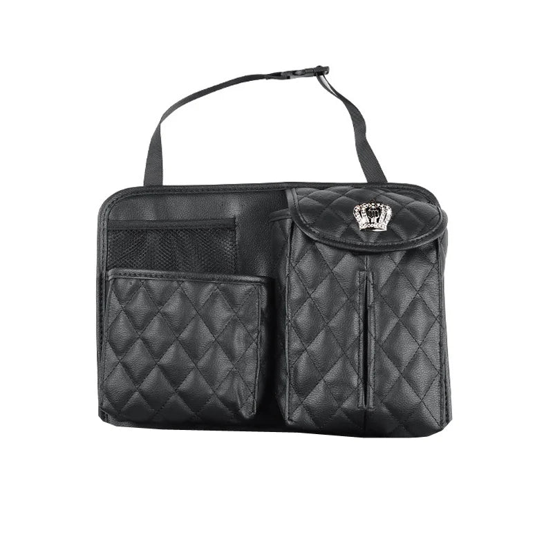 Cute Cartoon Car Paper Tissue Holder - Diamond Crown Auto Backseat Organizer - Delicate Leather