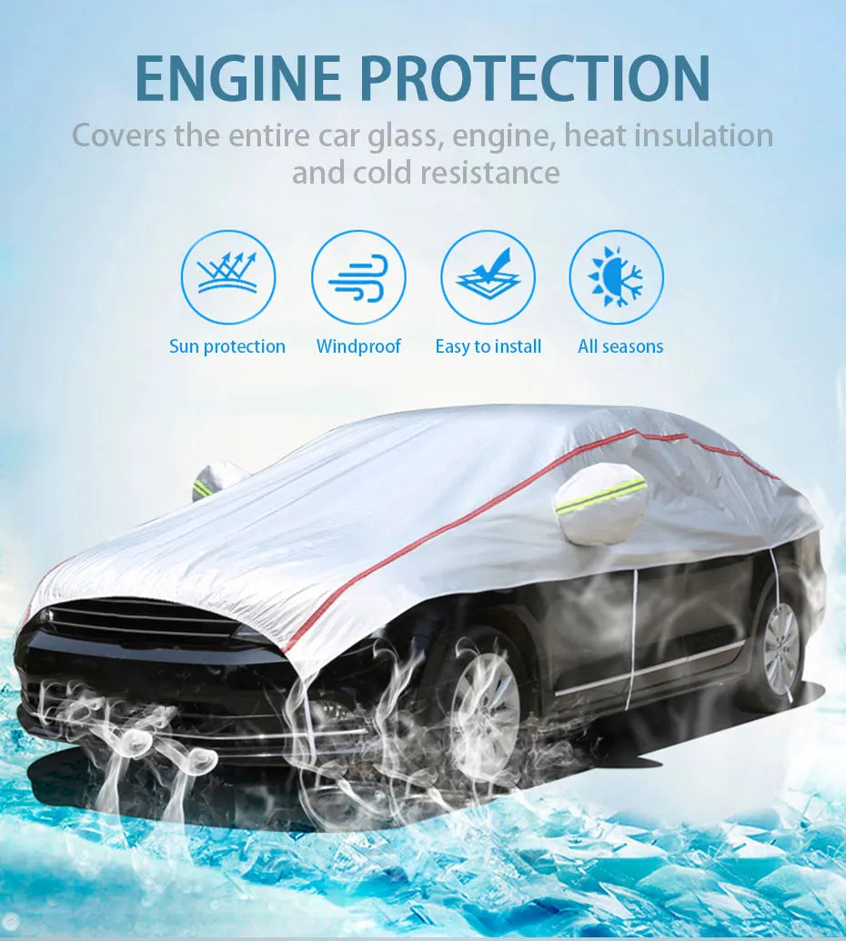 Universal Half Car Cover Waterproof Outdoor Oxford Car Cover Sun Rain UV Protection Dustproof Snowproof for SUV Sedan