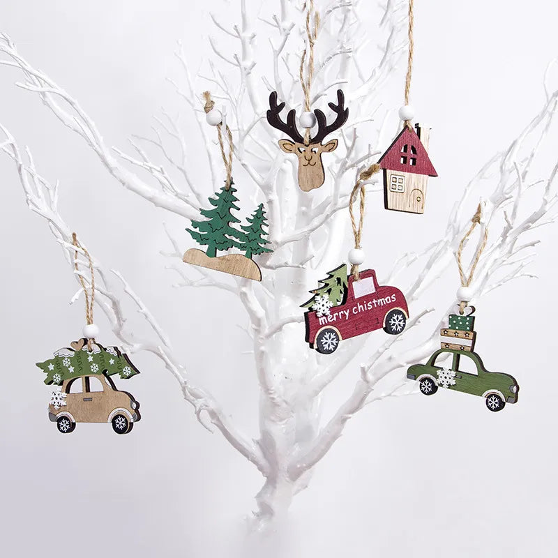 2023 Navidad Christmas Tree Car Decor Wooden Hanging Pendant Elk Christmas Decorations for Home New Year Noel Birthday Gift