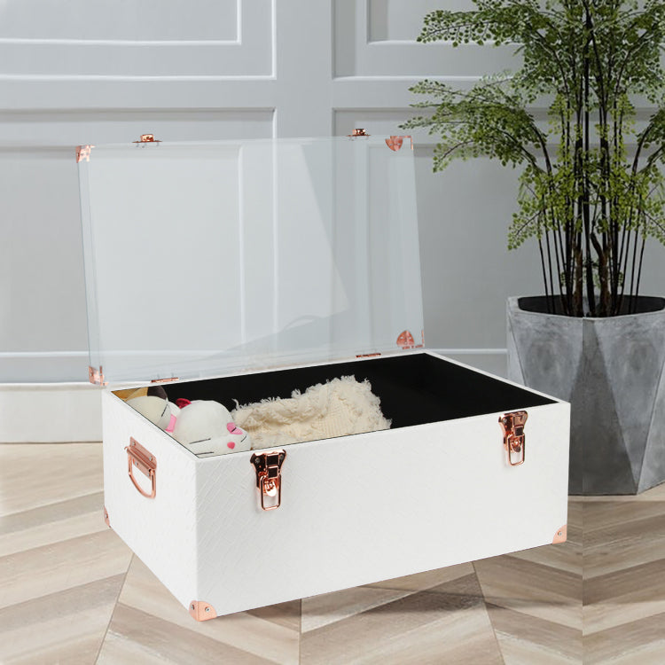 Premium White Leather Storage Box with Transparent Acrylic Cover for Stylish and Practical Interior Solutions - Delicate Leather