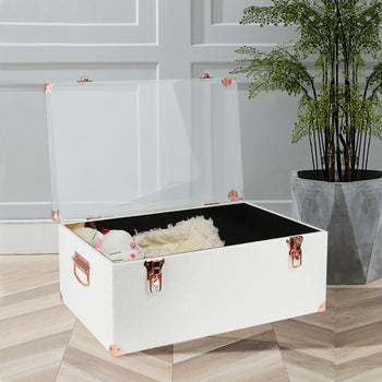 Premium White Leather Storage Box with Transparent Acrylic Cover for Stylish and Practical Interior Solutions - Delicate Leather