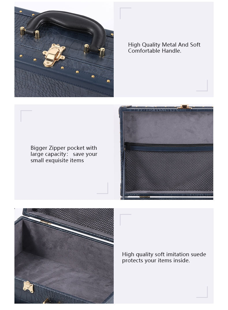 13-Inch Classic Vintage Style Mini Luggage Travel Suitcase - Crocodile Grain PU Leather Trunk