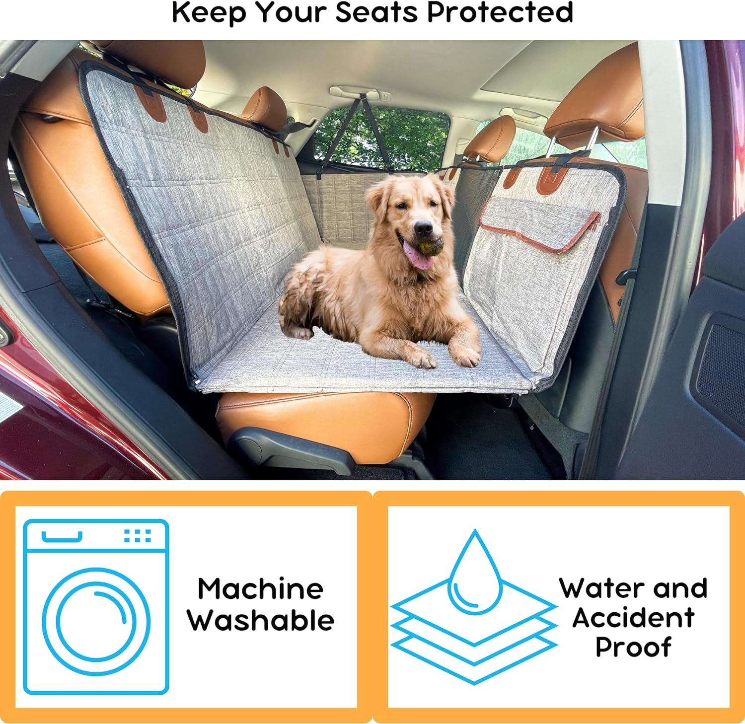 Large Waterproof Foldable Washable Hard Bottom Dog Car Seat Cover for Back Seat - Delicate Leather