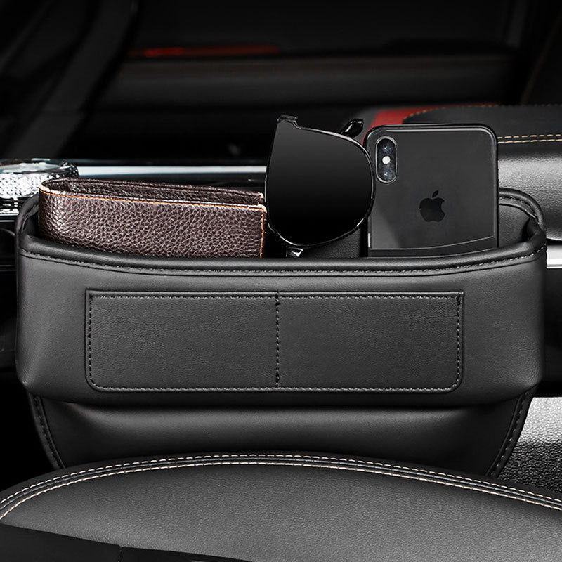 Car Seat Gap Filler Organizer, Custom For All Cars, Universal PU Leather Console Side Front Seat Storage Box - Car Seat Gap Filler and Organizer - Delicate Leather