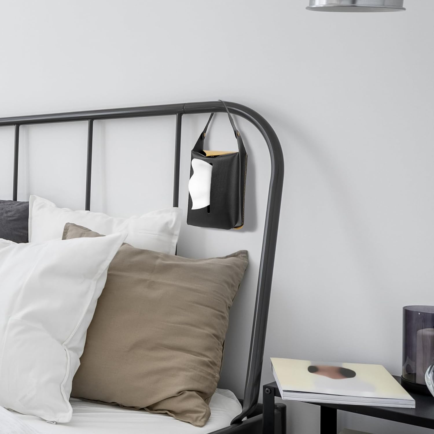 Foldable Design Waterproof Oxford Vehicle Headrest Hanging Storage Bag Car Trash Can with Leakproof PEVA Lining - Delicate Leather