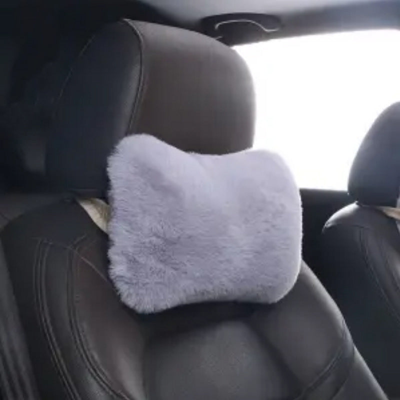 Luxury 9-Piece Set Fur Car Seat Cover Cushion with Neck Pillow for Winter - Delicate Leather